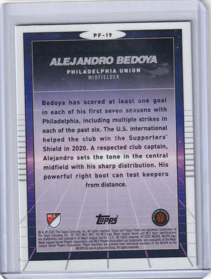 Trading card of Alejandro Bedoya from Topps Finest Prized Footballers collection