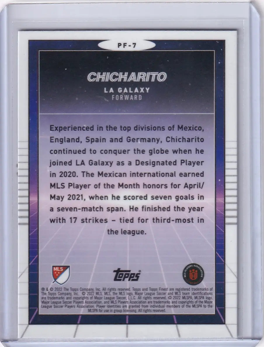 Trading card of Chicharito showcasing career achievements from Topps Finest Prized Footballers