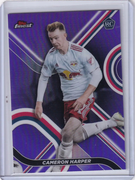 Purple-tinted Topps Finest card of New York Red Bulls player Cameron Harper 40/250