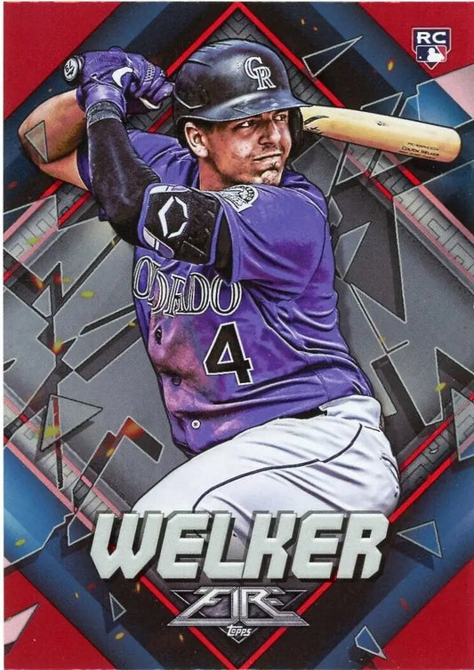 Colton Welker Rookie Flame trading card from 2022 Topps Fire for Colorado Rockies