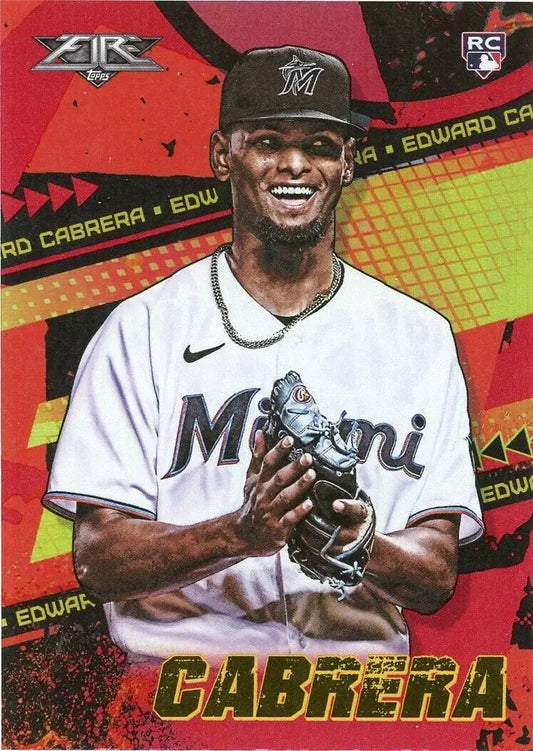 Edward Cabrera Rookie Flame Baseball Card Miami Marlins 2022 Topps Fire #44