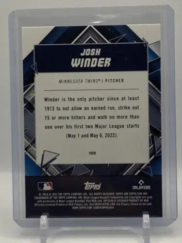 Josh Winder Rookie 2022 Topps Fire Gold Minted #199 Minnesota Twins Baseball Card