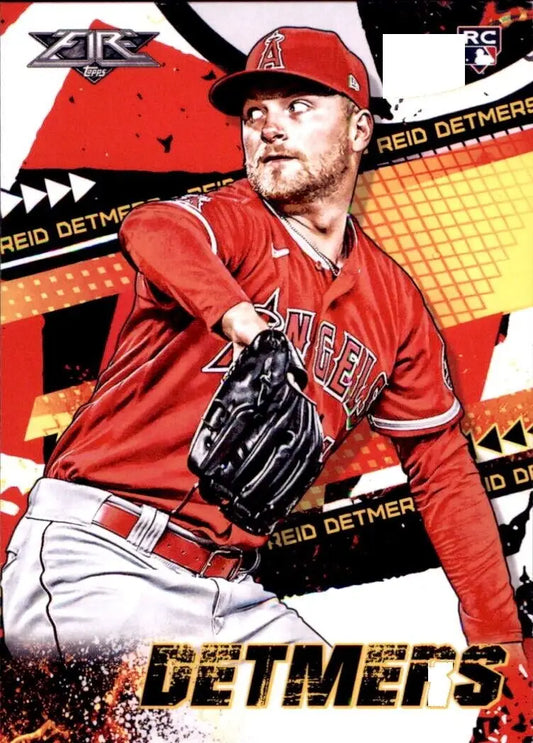 Reid Detmers Rookie card from 2022 Topps Fire Los Angeles Angels MLB Baseball #55