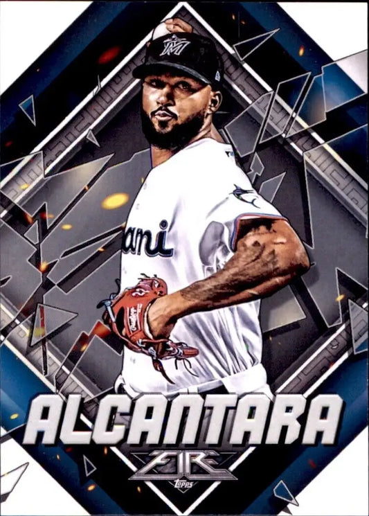 Alcantara baseball card from 2022 Topps Fire Sandy Alcantara Miami Marlins MLB #108