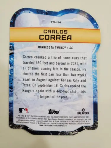 Carlos Correa 2022 Topps Fire To the Moon Gold Minted baseball card NM Minnesota Twins