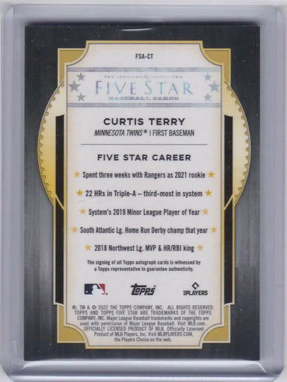 Baseball card of Curtis Terry Auto from Topps Five Star showcasing player stats