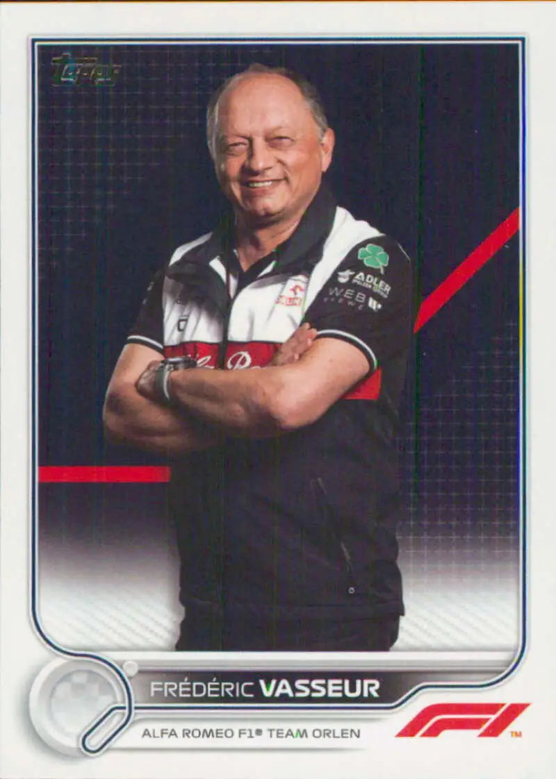 Trading card of Frederic Vasseur in Alfa Romeo F1 team uniform by Topps Formula 1