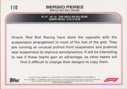 Sergio Perez Racing Card showcasing Oracle Red Bull Racing Suspension System details