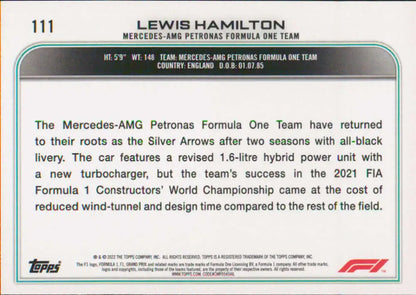 Trading card featuring Mercedes-AMG Petronas Team’s silver livery with Lewis Hamilton