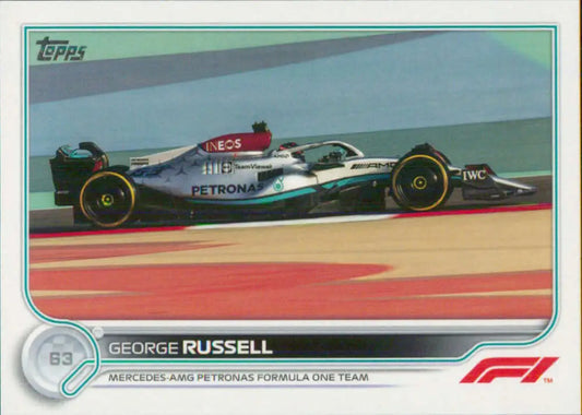 Mercedes-AMG Petronas Formula One car with George Russell on 2022 Topps Formula racing card