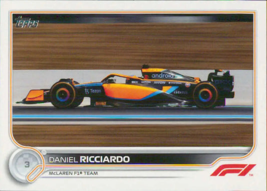 McLaren Formula 1 racing car with orange and blue livery featuring Daniel Ricciardo