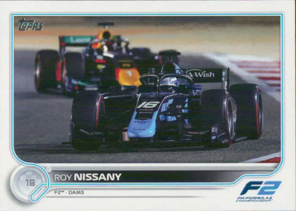 Formula 2 racing car in dark livery on track, featured in 2022 Topps Formula Racing Card