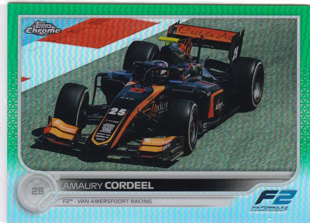 Formula 2 racing car in black and orange livery featuring Amaury Cordeel with Topps Formula 1