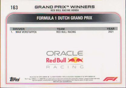 Max Verstappen 2021 Dutch GP victory Topps Formula 1 racing card for Red Bull Racing