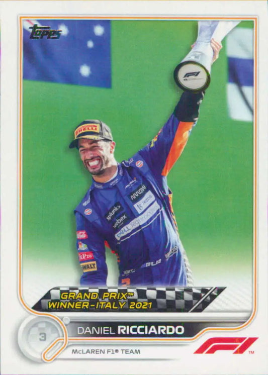 Daniel Ricciardo 2022 Topps Formula 1 Racing Card featuring McLaren victory celebration