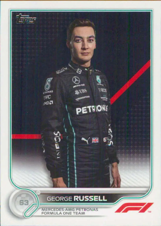 George Russell 2022 Topps Formula 1 racing card featuring a Mercedes-AMG driver