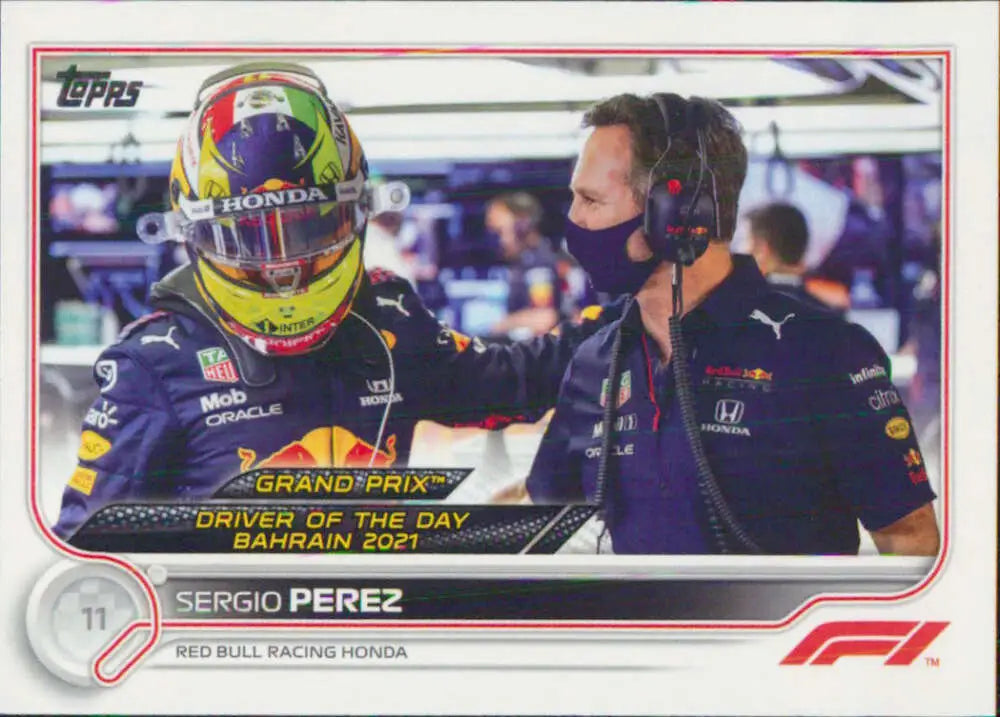 2022 Topps Formula 1 #173 Sergio Perez Racing Card in Red Bull Racing pit garage