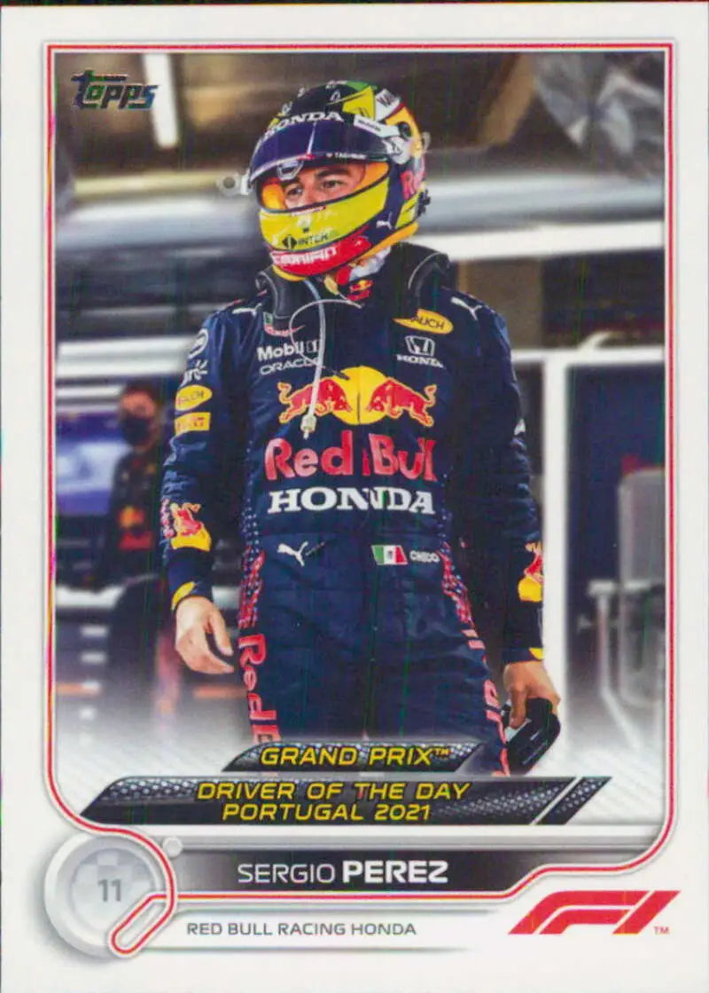 Sergio Perez in Red Bull Racing Honda gear at the 2021 Portuguese Grand Prix Racing Card