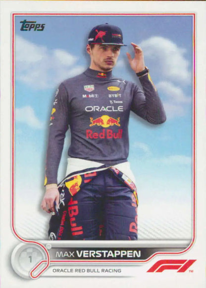 Topps Formula 1 trading card of Max Verstappen in Red Bull Racing uniform