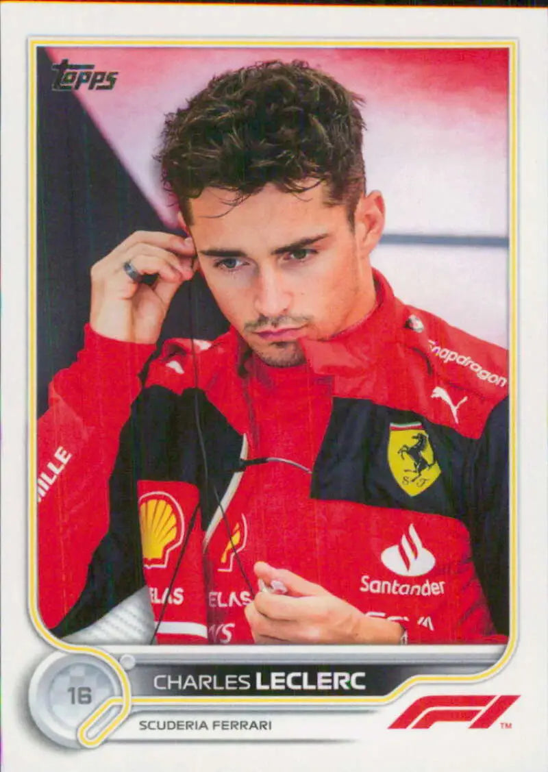 Formula 1 racing card of Charles Leclerc in Ferrari uniform from Topps Formula collection