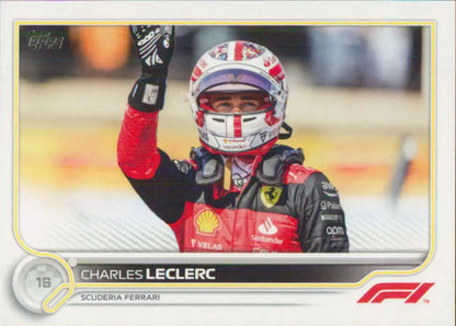 Formula 1 trading card of Charles Leclerc celebrating, Topps Formula 1 #28