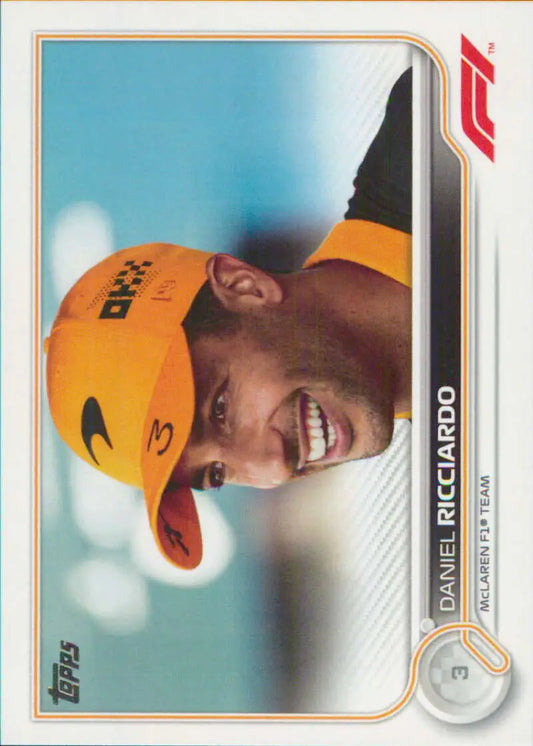 Baseball card featuring Daniel Ricciardo in orange cap from Topps Formula Racing Card