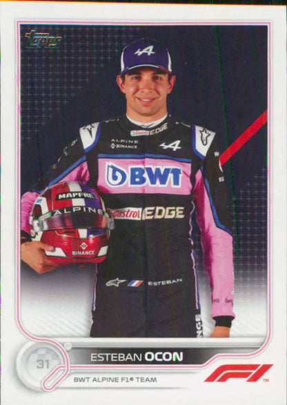 Esteban Ocon in BWT race suit on 2022 Topps Formula 1 #41 racing card