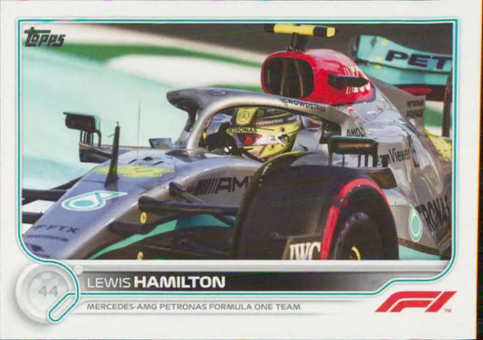 Mercedes-AMG Petronas Formula One car with halo and Pirelli tires in Topps Formula racing card