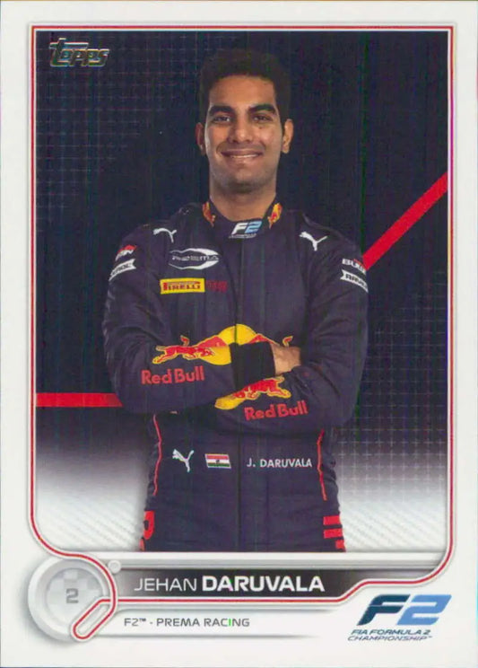 Jehan Daruvala in Red Bull Prema Racing uniform on Topps Formula 1 racing card