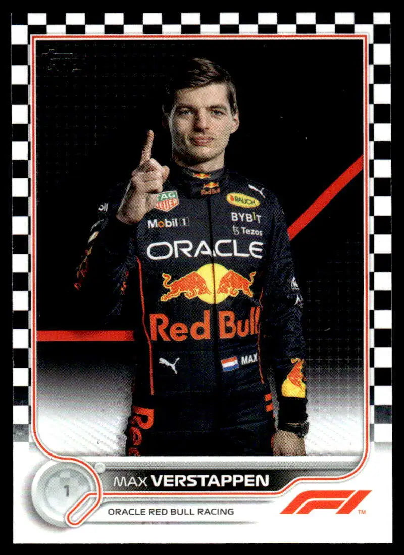 Max Verstappen Racing Card from 2022 Topps Formula 1 Checker Flag in team uniform