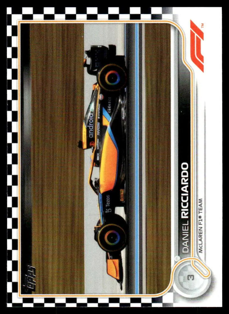 McLaren Formula 1 car in orange and black on 2022 Topps Formula Checker Flag card