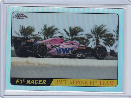 Fernando Alonso BWT Alpine F1 racing car in pink and blue livery by Topps Formula