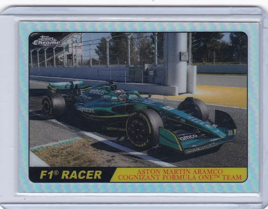 Formula 1 racing car in green and blue livery from Topps Formula 1 Hot Rods Aston