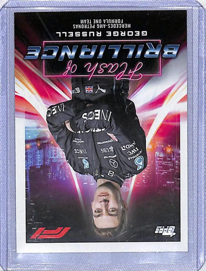 Trading card of George Russell in black racing suit from Topps Formula 1 #FOB-GR