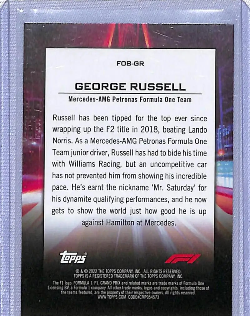 Trading card of George Russell from 2022 Topps Formula 1 #FOB-GR Mercedes AMG Petronas