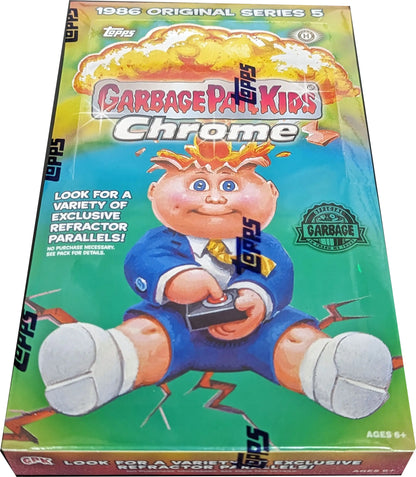 Garbage Pail Kids Chrome Hobby Box featuring a cartoon character with a magnifying glass