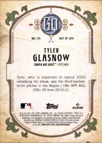 Tyler Glasnow baseball card from 2022 Topps Gypsy Queen with original gloss finish