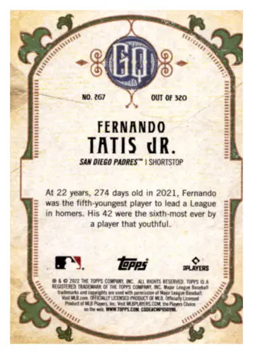 Fernando Tatis Jr. 2022 Topps Gypsy Queen Green baseball card in NM-MT condition