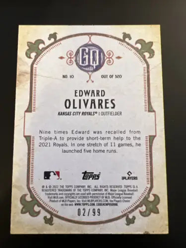 Edward Olivares 2022 Topps Gypsy Queen Sepia baseball card /99 Kansas City Royals