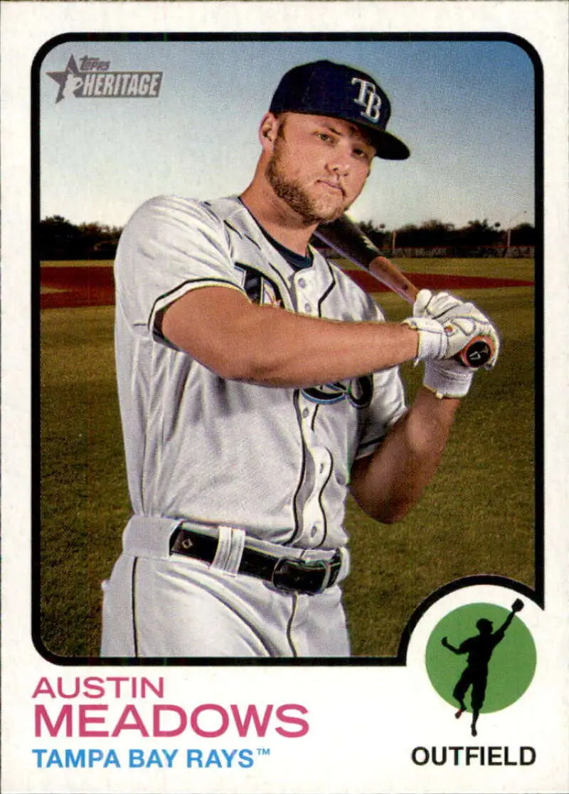 Baseball card of Austin Meadows in original gloss from 2022 Topps Heritage Rays