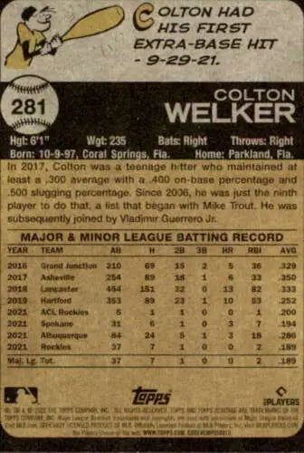 2022 Topps Heritage #281 Colton Welker NM-MT RC Rookie card for sale with original gloss