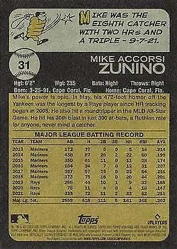 Baseball card featuring Mike Zunino with stats for Tampa Bay Rays Topps Heritage