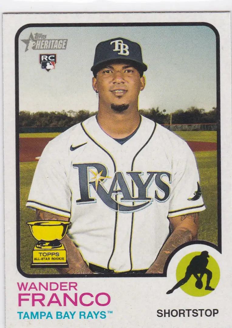 Baseball card of Wander Franco RC from Topps Heritage featuring Tampa Bay Rays player