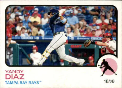 Baseball card of Yandy Diaz at bat for the Tampa Bay Rays in original gloss condition