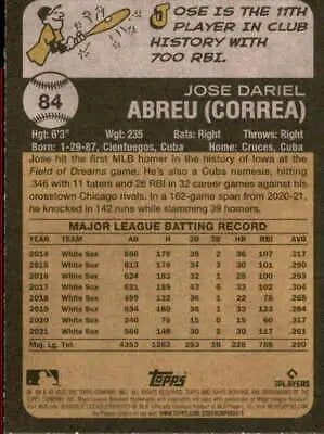 Baseball card back of 2022 Topps Heritage #84 Jose Abreu NM-MT with original gloss