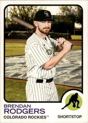 Baseball card of Brendan Rodgers from 2022 Topps Heritage with original gloss finish