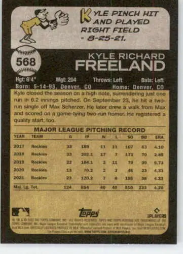 Kyle Freeland 2022 Topps Heritage High Number baseball card with original gloss