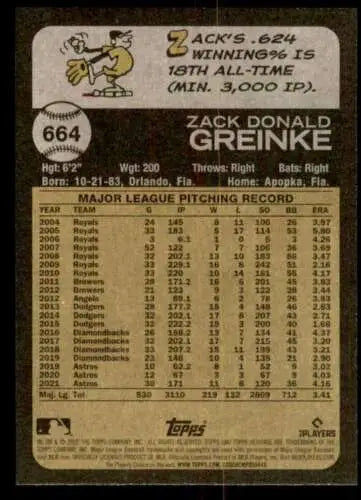 2022 Topps Heritage High Number #664 Zack Greinke NM-MT Royals original gloss card