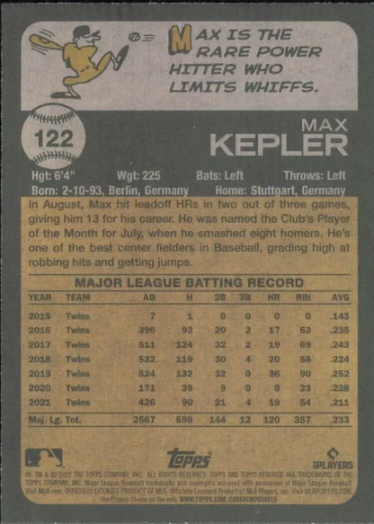 2022 Topps Heritage Max Kepler Minnesota Twins MLB Baseball Card #122