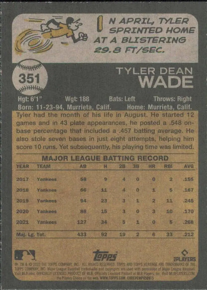 Topps Heritage Tyler Wade baseball card featuring Los Angeles Angels #351 design